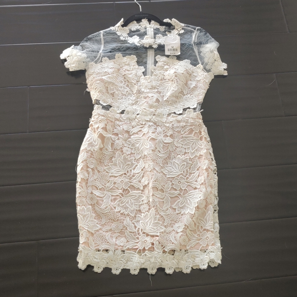 Forever 21 lace sheer mini dress floral white M